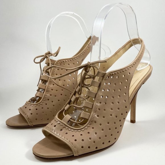 Kate Spade Beige Perforated Peep Toe Lace Heels - Picture 2 of 7